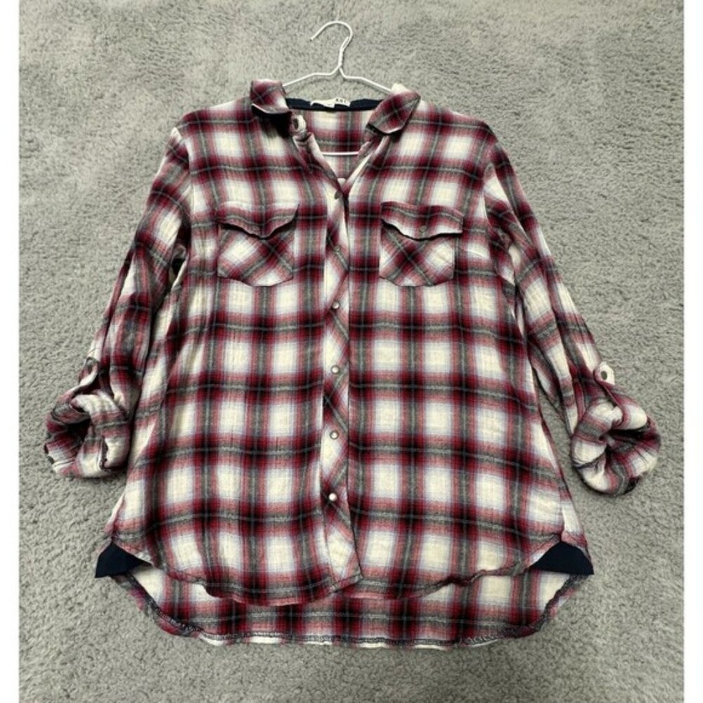 KUT From The Kloth Shirt Womens Small Multicolor Plaid Flannel Snap Button Work